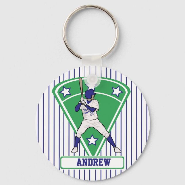 Personalisiert Baseball Batter Star Blue Schlüsselanhänger (Vorderseite)