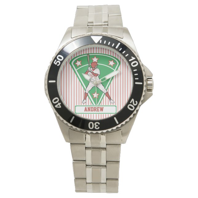 Personalisiert Baseball Batter Star Red Armbanduhr (Vorderseite)