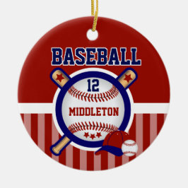 Personalisiert ⚾ Baseball | Dunkelblau und rot Keramik Ornament
