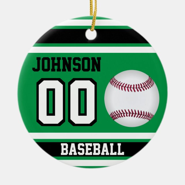 Personalisiert Baseball | Grün, Weiß und Schwarz Keramik Ornament (Vorne)