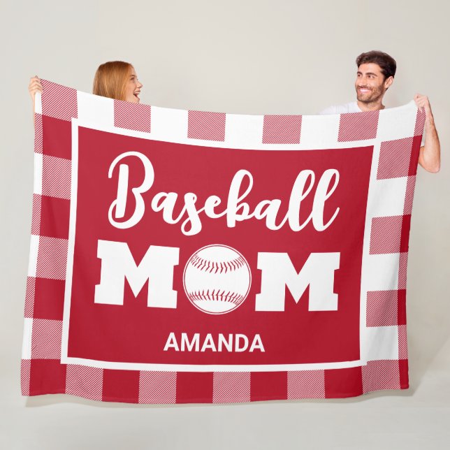 Personalisiert Baseball-Mama Name Red Gingham Kari Fleecedecke (Beispiel)