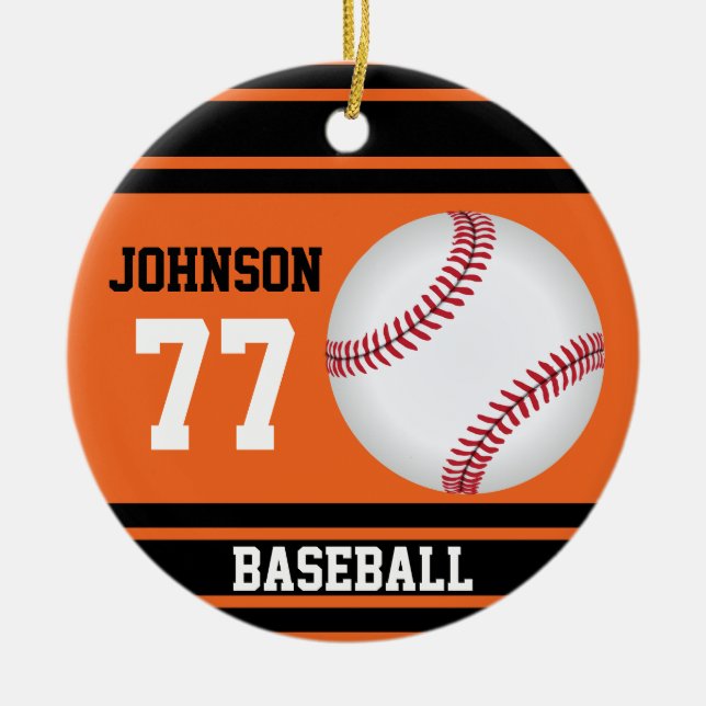 *Personalisiert Baseball | Orange und Schwarz Keramikornament (Vorne)