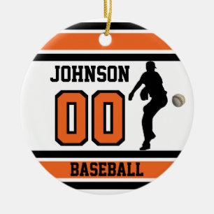 Personalisiert ⚾ Baseball   Orange, Weiß und Sc Keramik Ornament