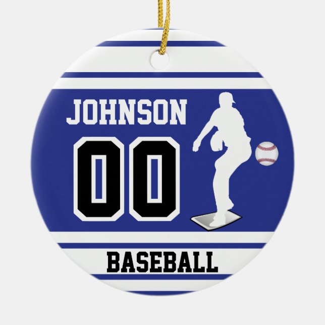 Personalisiert Baseball Pitcher | Dunkelblau und w Keramik Ornament (Vorne)