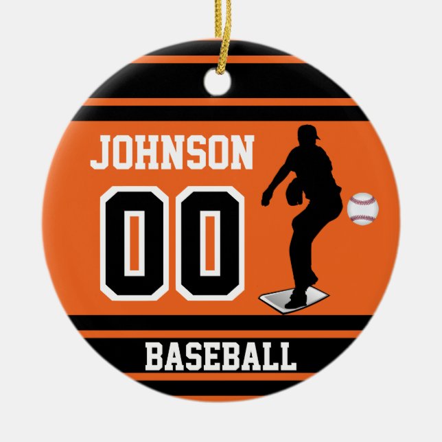 Personalisiert Baseball Pitcher | Orange und Schwa Keramik Ornament (Vorne)