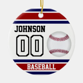 Personalisiert Baseball | Rot, Weiß und Blau Keramik Ornament
