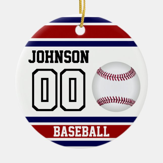 Personalisiert Baseball | Rot, Weiß und Blau Keramik Ornament (Vorne)