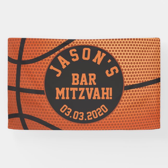 Personalisiert Basketball Bar Mitzvah Orange Black Banner (Horizontal)
