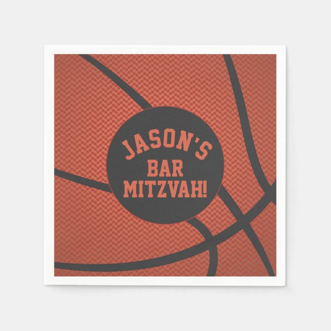 Personalisiert Basketball Bar Mitzvah Orange Black Serviette (Vorderseite)