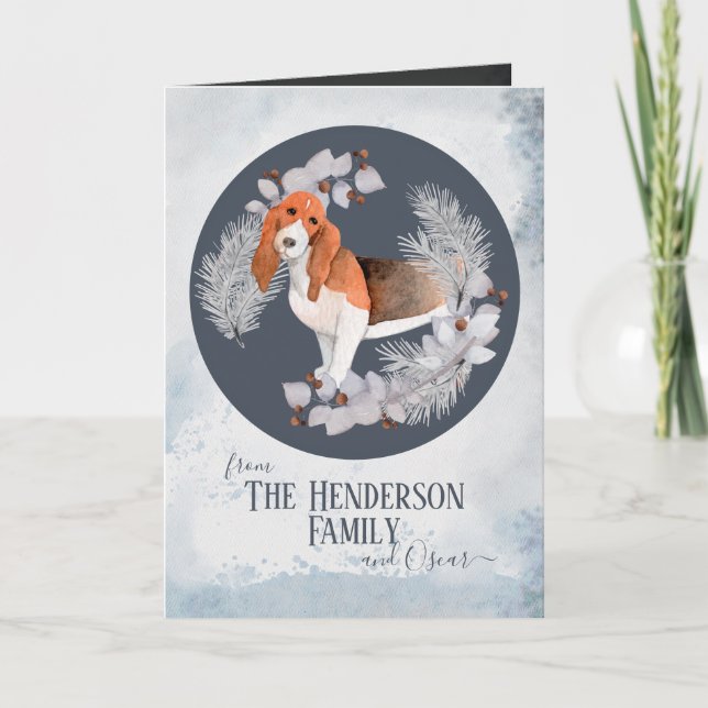 Personalisiert Bassett Hound Feiertagskarte (Vorderseite)