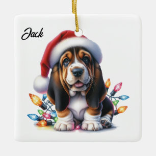 Personalisiert Bassett Hound Weihnachten Keramikornament