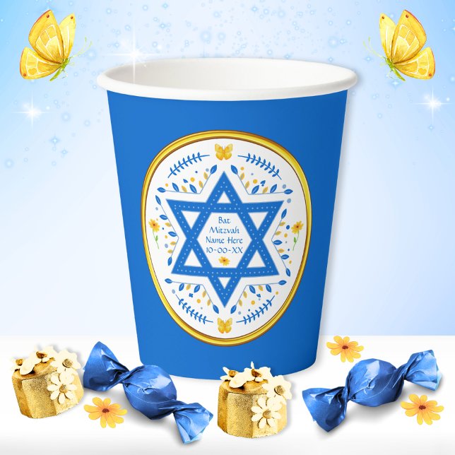 Personalisiert, Bat Mitzvah Party Supplier, Pappbecher (Bat Mitzvah table decorations. Bat Mitzvah paper cups. Bat Mitzvah party ideas, Bat Mitzvah Supplies)