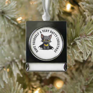 Personalisiert Batcat Batty Weihnachten Banner-Ornament Silber