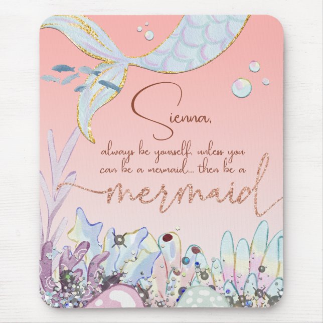 Personalisiert "Be a Mermaid" Pastel Glitzer Mousepad (Vorne)