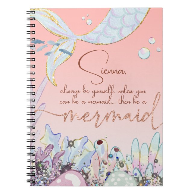 Personalisiert "Be a Mermaid" Pastel Glitzer Notizblock (Vorderseite)