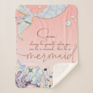 Personalisiert "Be a Mermaid" Pastel Glitzer Sherpadecke