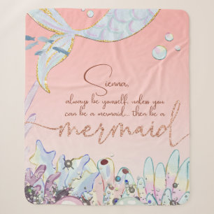 Personalisiert "Be a Mermaid" Pastel Glitzer Sherpadecke