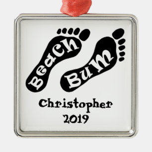 Personalisiert Beach Bum Barefoot Urlaub Silbernes Ornament