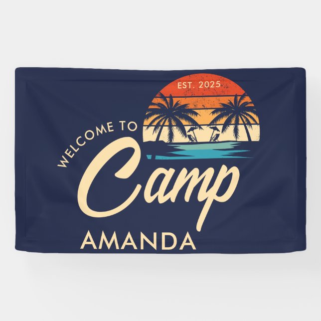 Personalisiert Beach Camp Junggeselinnen-Abschied  Banner (Horizontal)