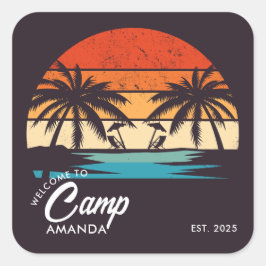 Personalisiert Beach Camp Junggeselinnen-Abschied  Quadratischer Aufkleber