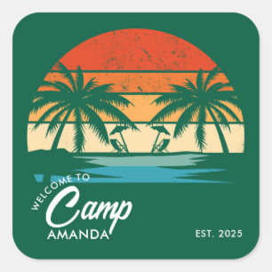 Personalisiert Beach Camp Junggeselinnen-Abschied  Quadratischer Aufkleber