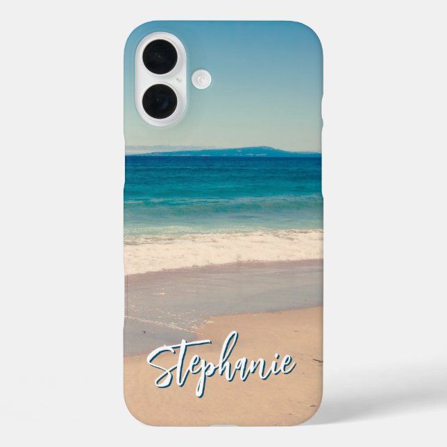 Personalisiert Beach Foto Blue iPhone 16 Plus Hülle (Rückseite)
