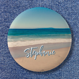 Personalisiert Beach Foto Blue Landschaftlich Button