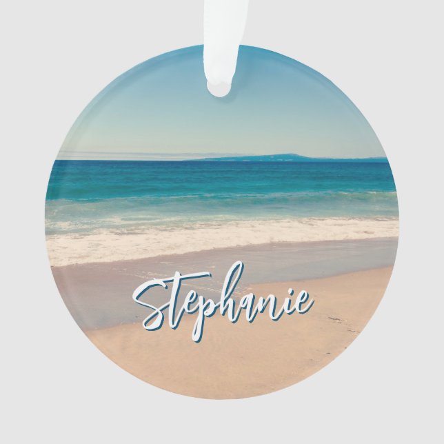 Personalisiert Beach Foto Blue Landschaftlich Ornament (Vorderseite)