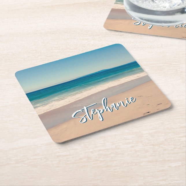 Personalisiert Beach Foto Blue Landschaftlich Rechteckiger Pappuntersetzer (angewinkelt)