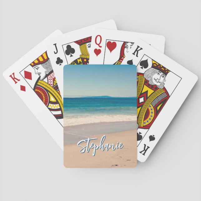 Personalisiert Beach Foto Blue Landschaftlich Spielkarten (Rückseite)