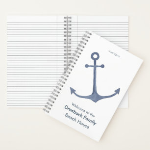 Personalisiert Beach House Gästebuch in Anchor Notizbuch