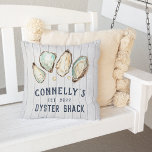 Personalisiert Beach House Oyster Shack Kissen<br><div class="desc">Dieses coole Küsten-Kissen für Ihr Strandhaus,  Ihren Innenhof oder die Salzwasser-Oyster und Perlenbeispiele. Personalisieren Sie mit einem Familiennamen und einem Jahr,  das sich am unteren Ende befindet,  zusammen mit "Oyster Shack" oder Ihrer Personalisierung.</div>