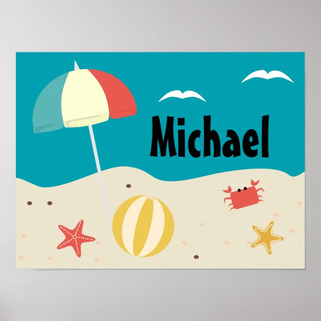 Personalisiert Beach Scene Kid's Room Poster (Vorne)