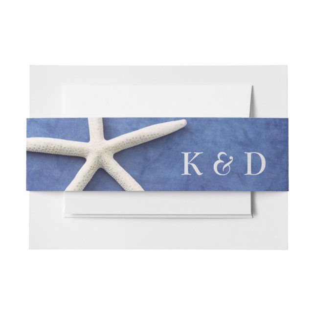 Personalisiert Beach Wedding White Star Fish auf B Einladungsbanderole (Vorderseite Beispiel)