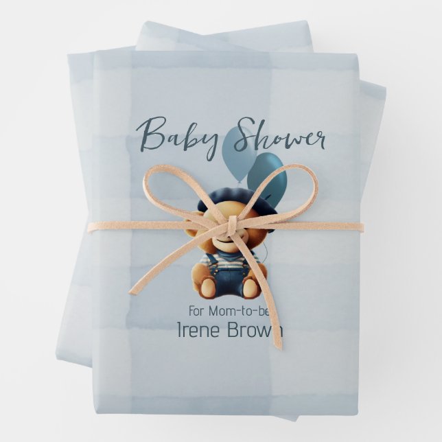 Personalisiert Bear Jean Baby Duschgeschenk Geschenkpapier Set (Beispiel)