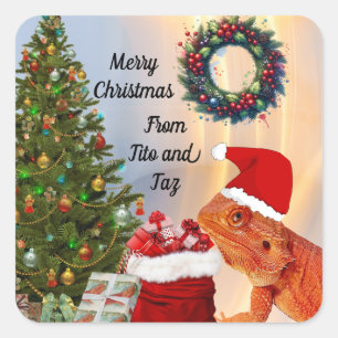 Personalisiert Beardie-Claus Weihnachtskleber Quadratischer Aufkleber