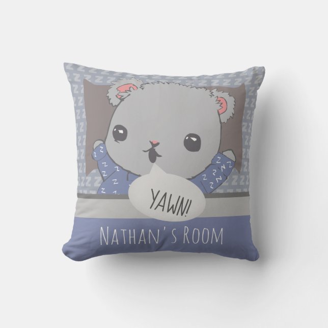 Personalisiert Bedtime Teddy Bär Blue Kissen (Vorderseite)