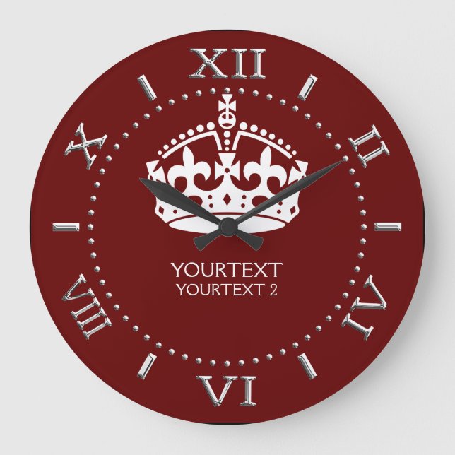 Personalisiert BEHALTEN KALM Kronen Sie Ihr Textdi Große Wanduhr (Vorderseite)
