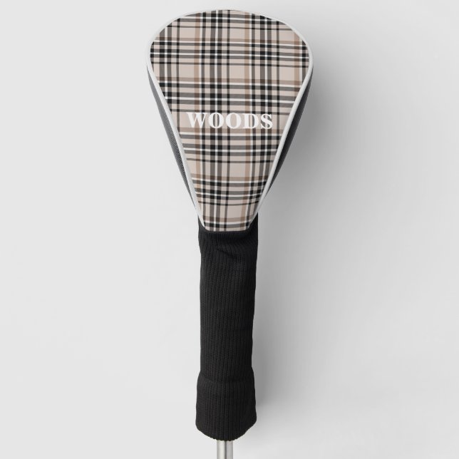Personalisiert Beige Kariert Golf Headcover (Vorderseite)