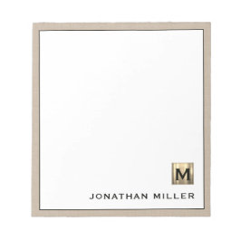 Personalisiert Beige-Linen-Monogramm Notizblock