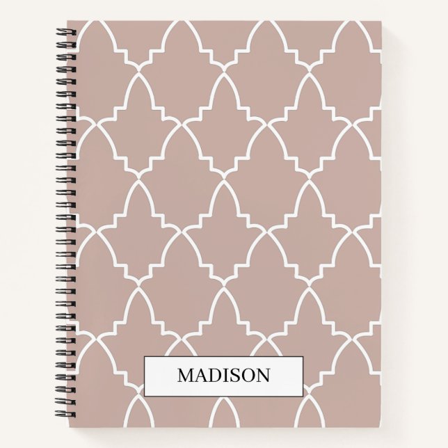 Personalisiert Beige marokkanische Gittermuster Notizbuch (Vorderseite)
