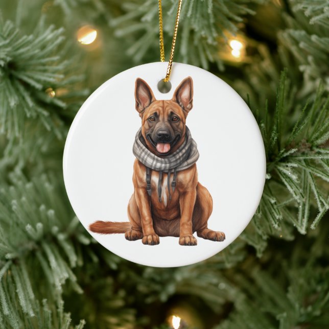 Personalisiert belgische Malinois Hunde Kunst Keramik Ornament (Baum)
