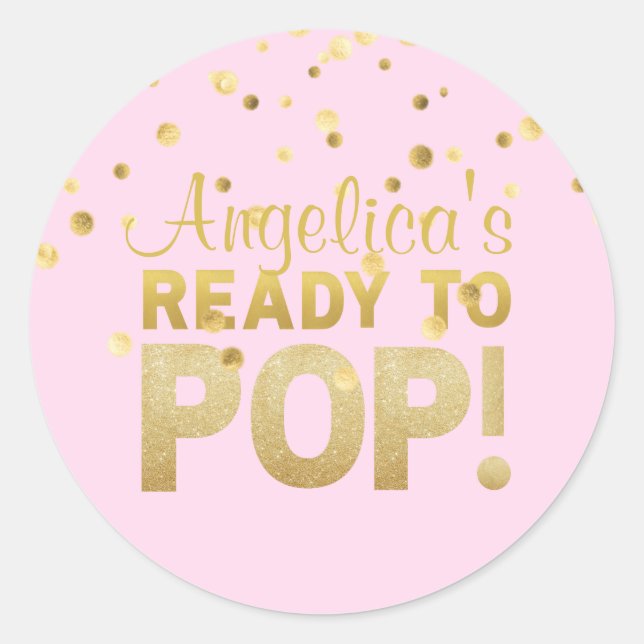 Personalisiert Bereit zum Pop Babydusche Girl Pink Runder Aufkleber (Vorderseite)
