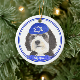 Personalisiert Bernedoodle Hanukkah Yarmulke Blue Keramik Ornament