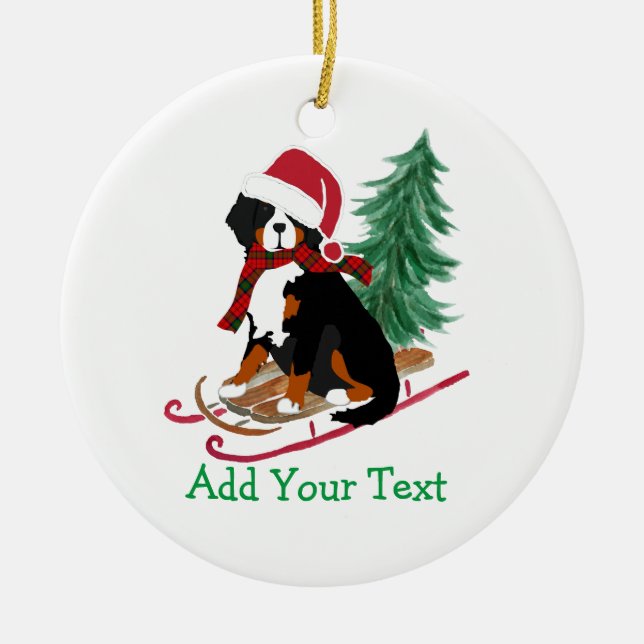 Personalisiert Bernese Mt Dog Christmas Sled Keramik Ornament (Vorne)