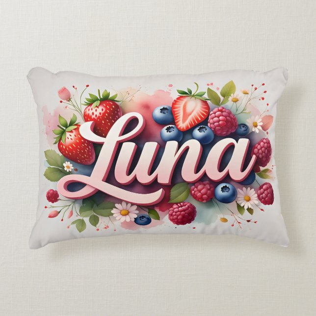 Personalisiert Berry Floral Name Pillow - Luna Dekokissen (Vorderseite)