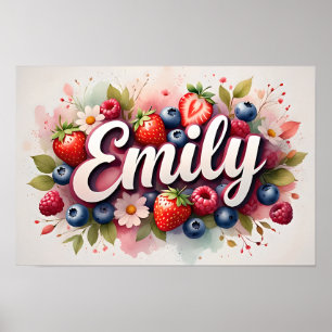 Personalisiert Berry Floral Name Poster "Emily"