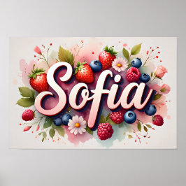 Personalisiert Berry Floral Name Poster - "Sofia"