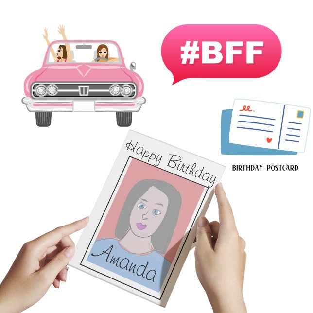 Personalisiert Best Friend Avatar Geburtstag Postkarte (Personalized BFF Birthday Return Address Postcard)
