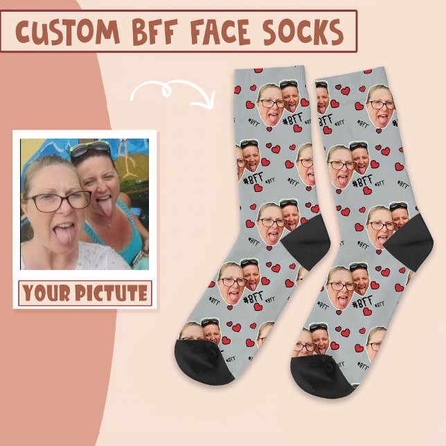 Personalisiert Best Friends Foto - Gesicht auf Gra Socken (Von Creator hochgeladen)
